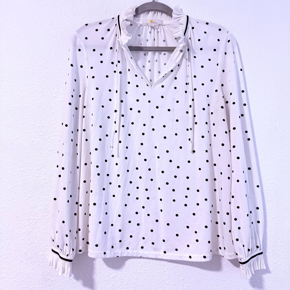 Boden Bronwyn Ruffle Polka Dot Blouse Size 10